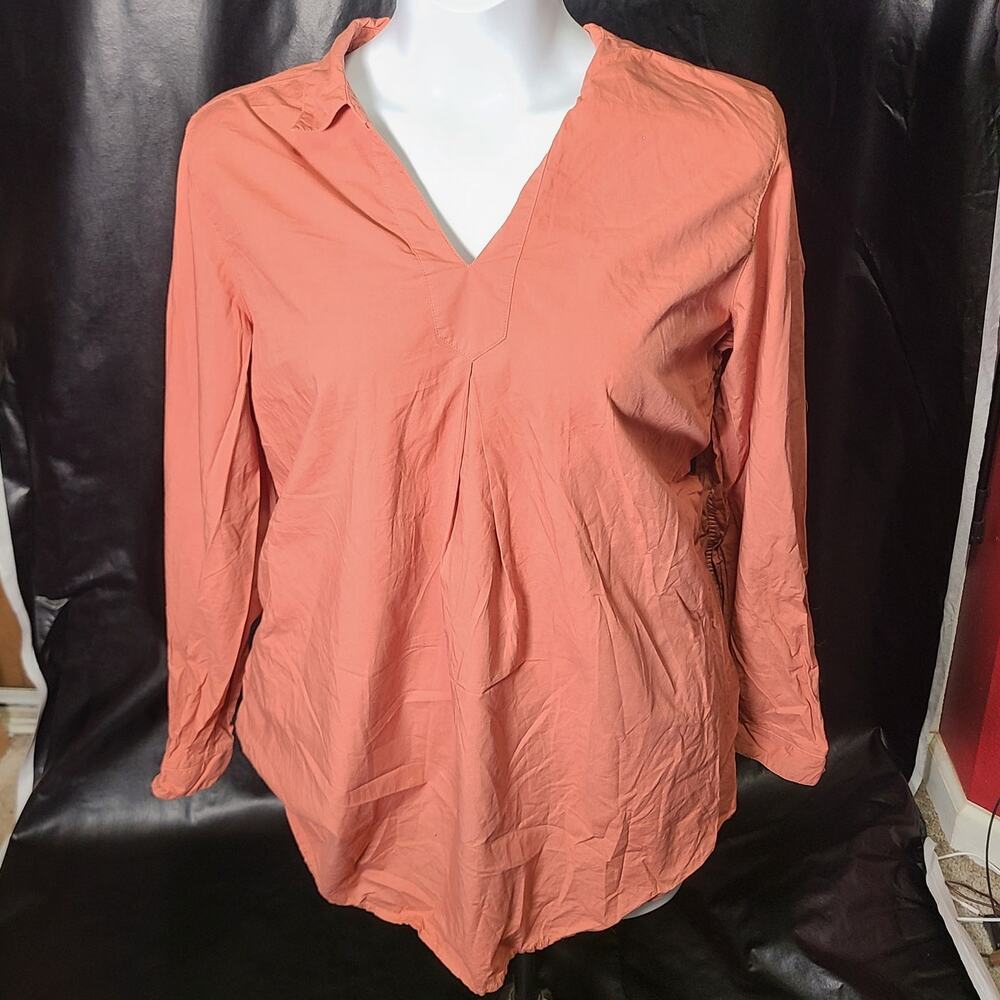 Garnet Hill burnt ember Long-sleeve collared blouse size xl